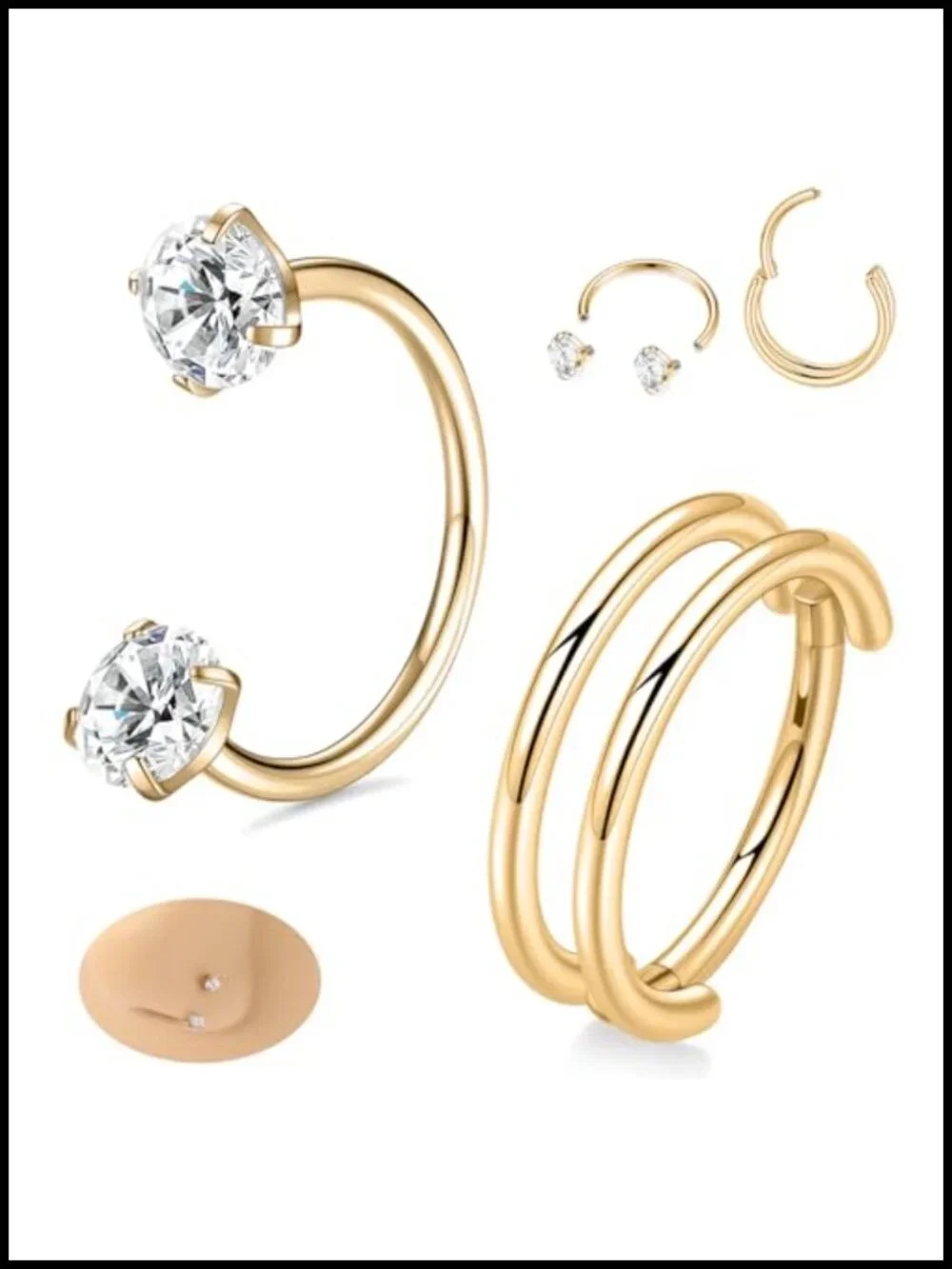 20G Titanium Horseshoe Nose Ring Double Hoop Piercing Jewelry Set